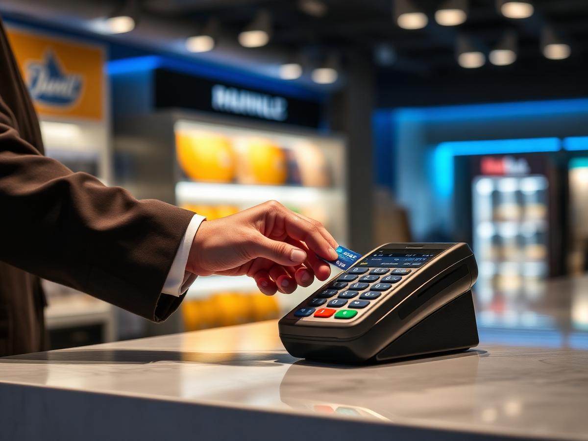 Contactless card payment being taken on a modern payment terminal